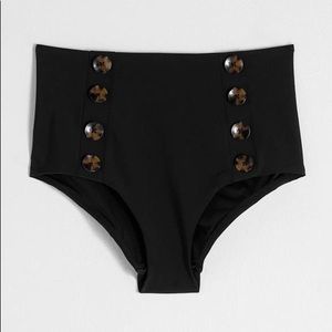 & other stories high waisted bikini briefs with tortoiseshell buttons in black